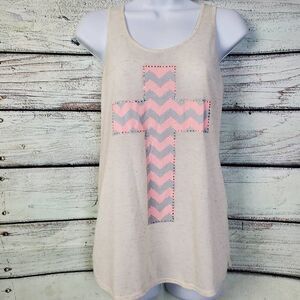 Vanity Women’s Racerback Tank Top Medium Ivory Lace Back Cross Graphic